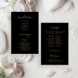 Budget gold black simple elegant wedding program<br><div class="desc">Modern simple minimal faux gold script trendy ceremony and party BUDGET affordable black wedding program template featuring chic trendy calligraphy.              Easy to personalise with your custom text on both sides!</div>