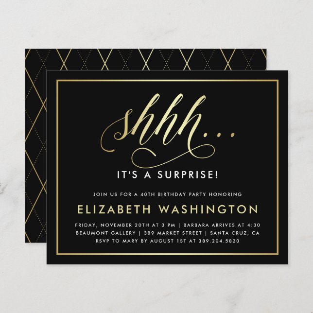 Budget Gold & Black Surprise Birthday Party (Front/Back)