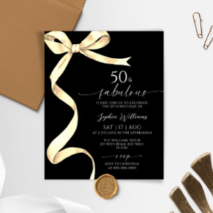 Budget Gold Bow 50 & Fabulous Birthday Invitation