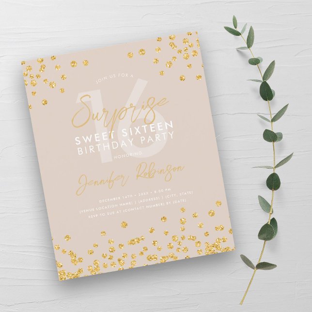 Budget Gold Champagne Confetti Surprise Sweet 16  (Budget Gold Champagne Confetti Surprise Sweet 16 )