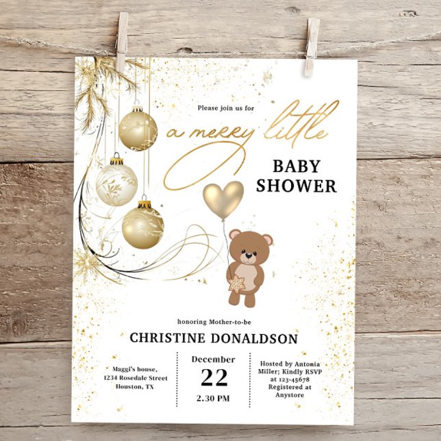 Budget Gold Christmas Baby Shower Invitation (Creator Uploaded)