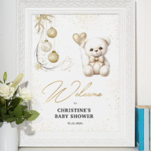 Budget Gold Christmas Baby Shower Welcome Poster