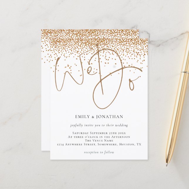 Budget Gold Confetti Glitter We Do Wedding Invite (Front/Back In Situ)