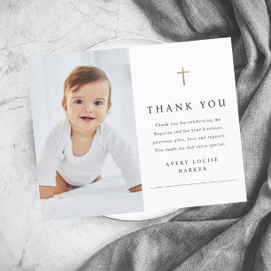 Budget Gold Cross Photo Baptism Thank You Card
