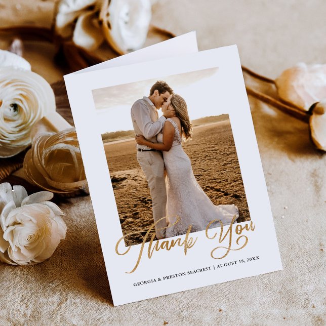Budget Gold Cursive Script Wedding Thank You Card (Creator Uploaded)