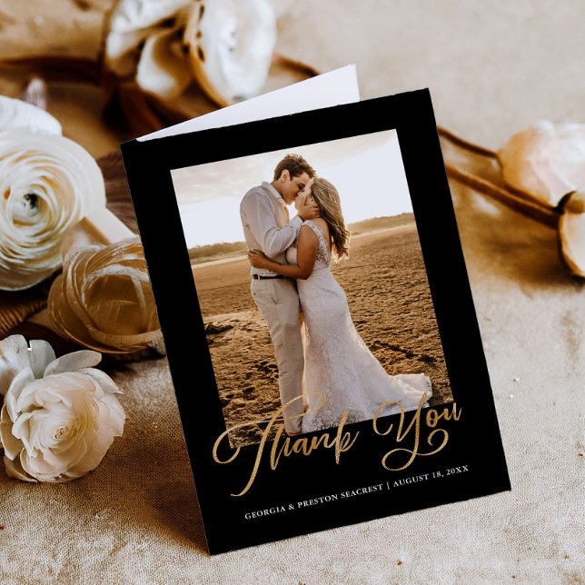 Budget Gold Cursive Script Wedding Thank You Card (Creator Uploaded)