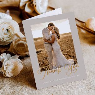 Budget Gold Cursive Script Wedding Thank You Card