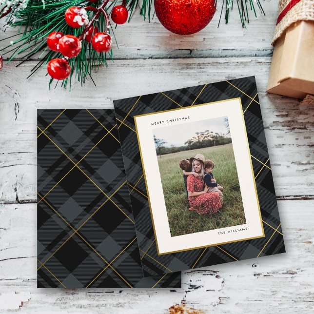 Budget Gold Dark Green Tartan Christmas Photo Card (Creator Uploaded)