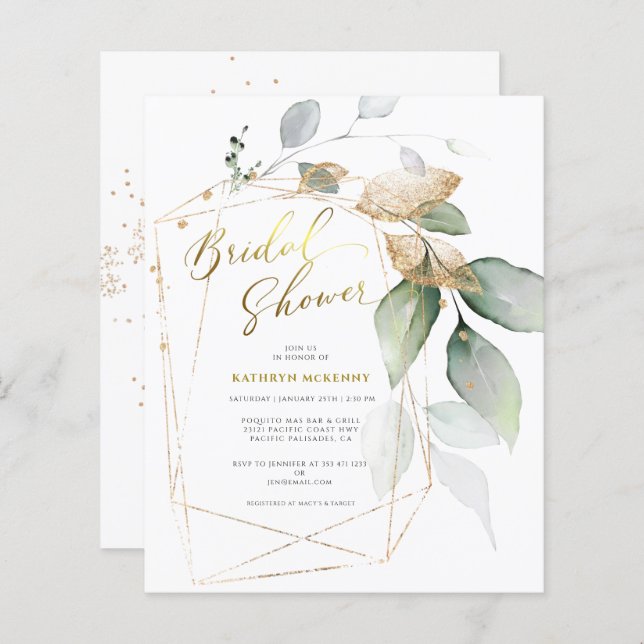 Budget Gold Eucalyptus Greenery Bridal Shower Card (Front/Back)