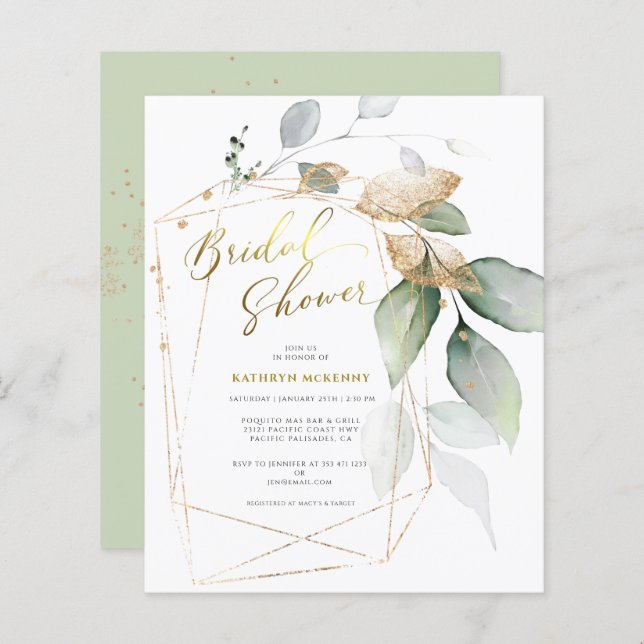 Budget Gold Eucalyptus Greenery Bridal Shower Card (Front/Back)