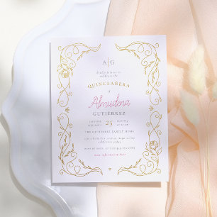 Budget Gold Floral Frame Elegant Quinceañera Photo