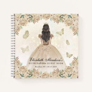 Budget Gold Floral Princess Quinceañera Guestbook Notebook