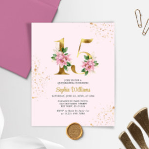 Budget Gold Floral Quinceañera Invitation
