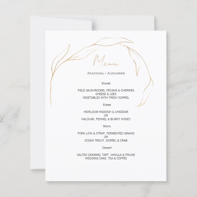 Budget Gold Floral WEDDING MENU. (Front)