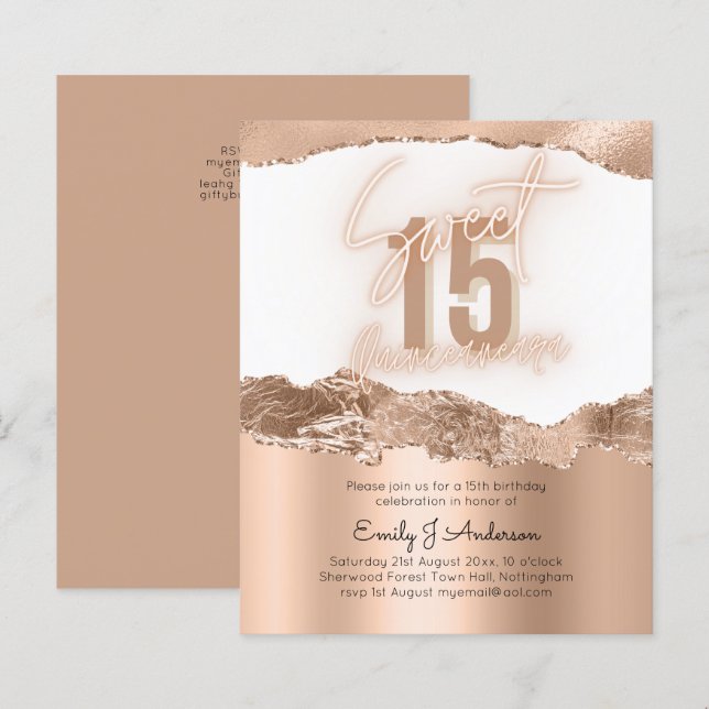 BUDGET Gold Foil Glitter Quinceanera 15th Birthday (Front/Back)