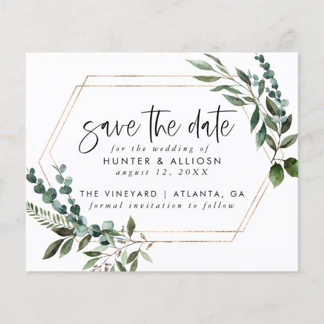 Budget Gold Frame Floral Save the Date (Front)