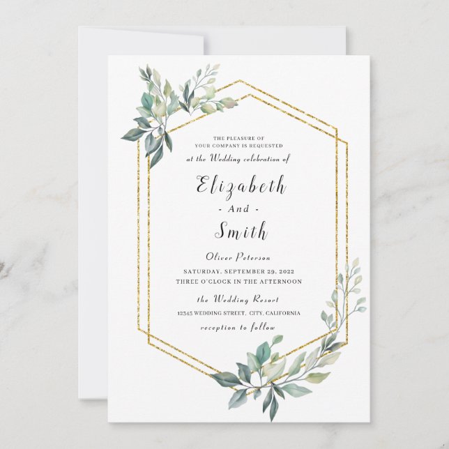 Budget Gold Frame Flyer Rustic Foliage Wedding Invitation (Front)