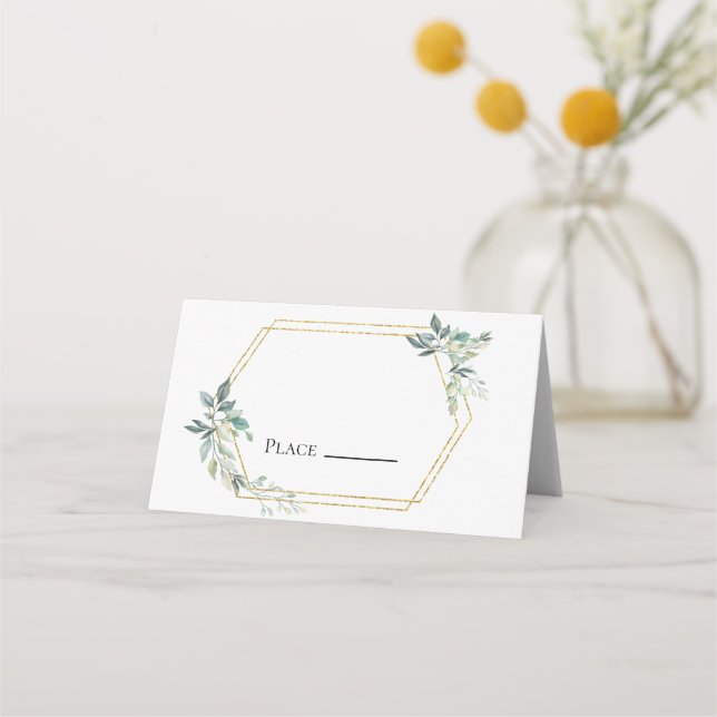 Budget Gold Frame Flyer Rustic Foliage Wedding Place Card (Front)