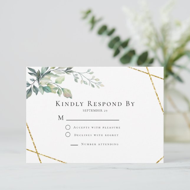 Budget Gold Frame Flyer Rustic Foliage Wedding RSVP Card (Standing Front)