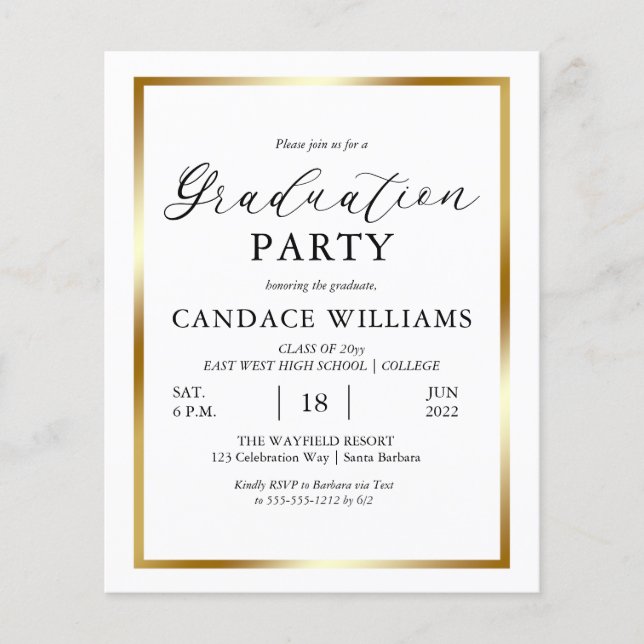 Budget Gold Frame Minimalist Grad Party Invitation Flyer (Front)