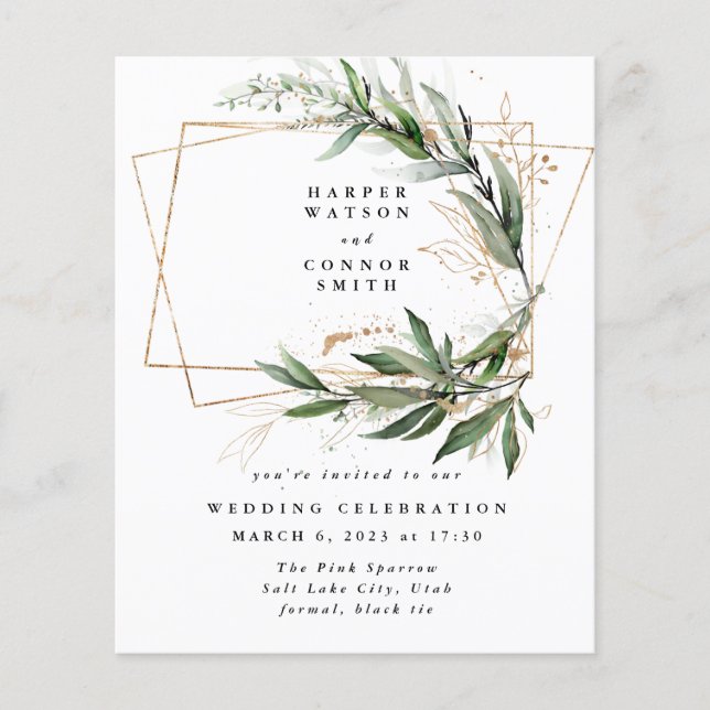 Budget Gold Geometric Eucalyptus Elegant Moss Flyer (Front)