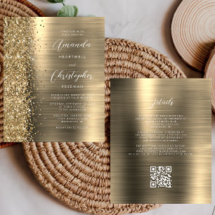 Budget Gold Glam QR Code Wedding Invitation