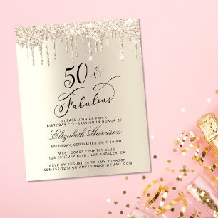 Budget Gold Glitter 50th Birthday Invitation
