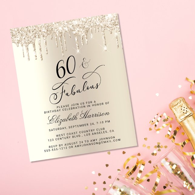Budget Gold Glitter 60th Birthday Invitation (Creator Uploaded)