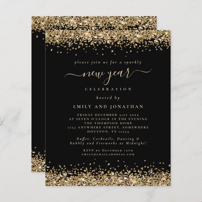 Budget Gold Glitter Black New Years Eve Party (Front/Back)