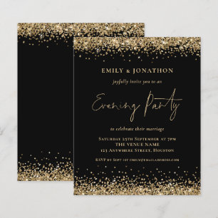 BUDGET Gold Glitter Black Wedding Evening Invite