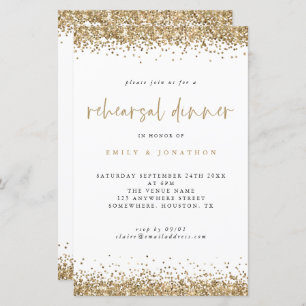 Budget Gold Glitter Border Rehearsal Dinner Invite