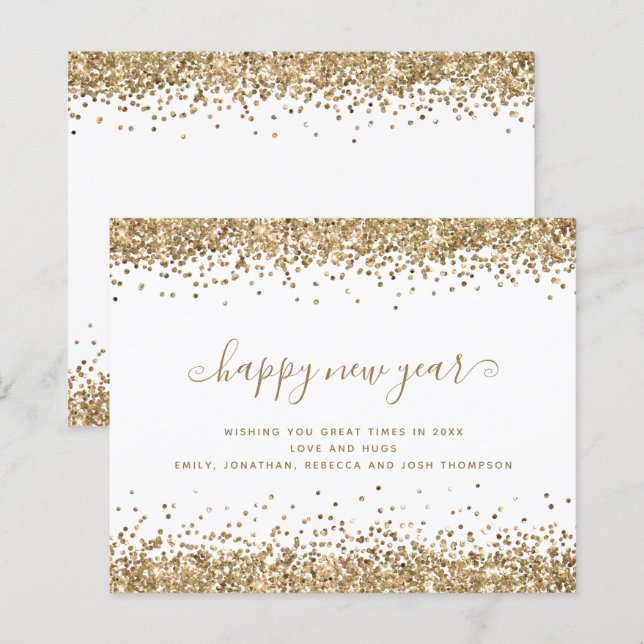 Budget Gold Glitter Borders Happy New Year Card (Front/Back)