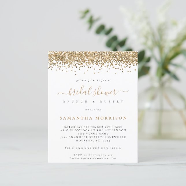 Budget Gold Glitter Bridal Shower Invitation (Standing Front)