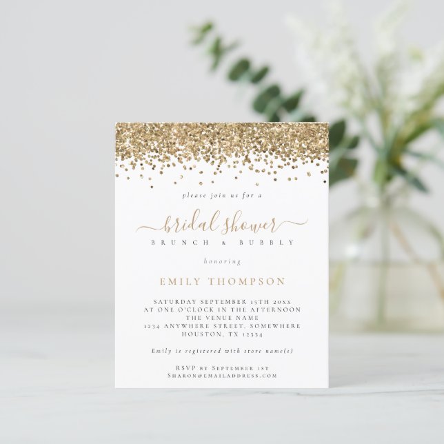 Budget Gold Glitter Bridal Shower Invitation (Standing Front)