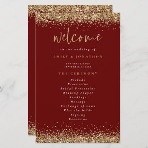 Budget Gold Glitter Burgundy Wedding Program
