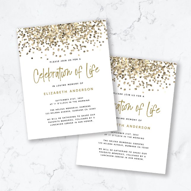 BUDGET Gold Glitter Celebration of Life Invitation (Creator Uploaded)