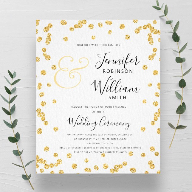 BUDGET Gold Glitter Confetti Script Wedding Flyer (BUDGET Gold Glitter Confetti Script Wedding Flyer)