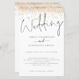 Budget Gold Glitter Confetti Script Wedding Invite