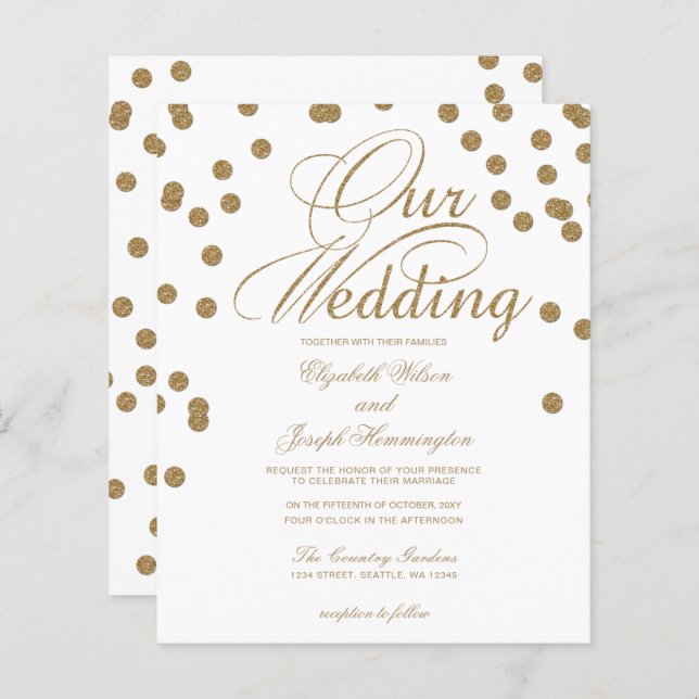 Budget Gold Glitter Confetti Wedding Invitation (Front/Back)