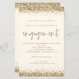 Budget Gold Glitter Cream Engagement Invitation