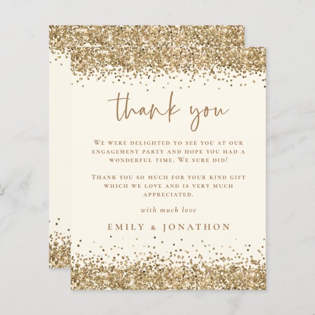 Budget Gold Glitter Cream Engagement Thank You (Front/Back)