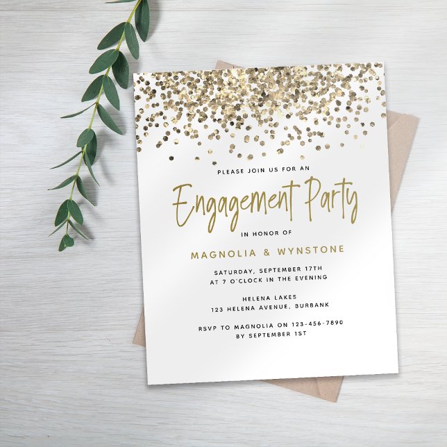 BUDGET Gold Glitter Engagement Party Invitation (Creator Uploaded)