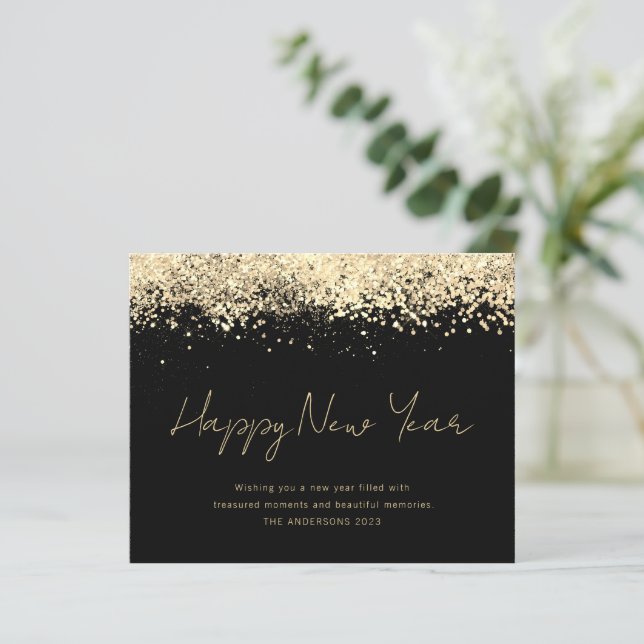 BUDGET Gold Glitter Happy New Year Card (Standing Front)