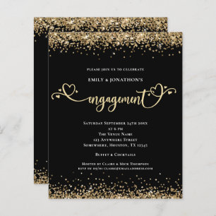 Budget Gold Glitter Heart Script Engagement Black