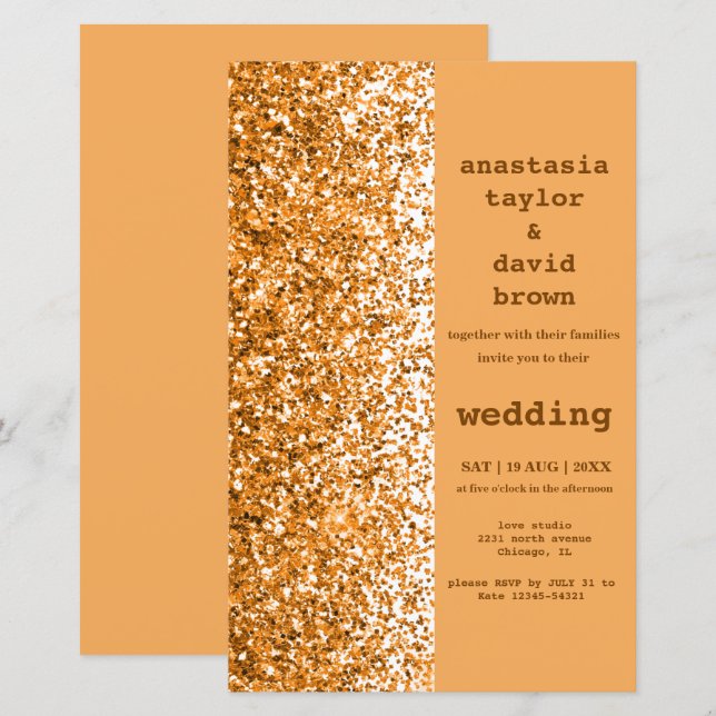 Budget Gold Glitter Modern Wedding Invitation (Front/Back)