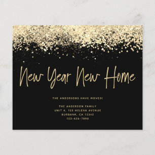 BUDGET Gold Glitter New Year New Home Moving Card