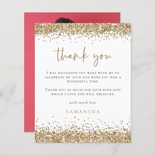 Budget Gold Glitter Photo Fiftieth 50th Thank You (Front/Back)