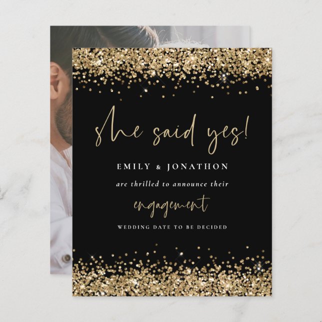 Budget Gold Glitter Photo She Said Yes Engagement (Front/Back)