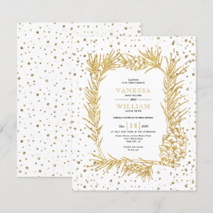 BUDGET Gold glitter pine wedding invitatation