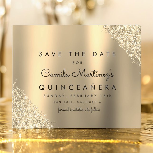 Budget Gold Glitter Quinceanera Save the Date (Creator Uploaded)